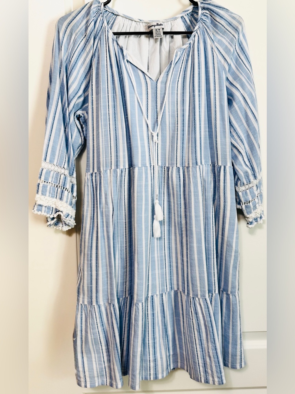 Tommy Bahama Blue Striped Tiered Dress Lace Trim Resort Cover-Up M - Picture 3 of 12
